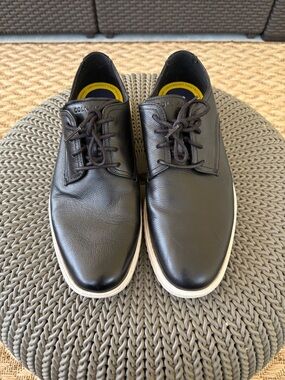 Cole Haan Black Leather Derby Shoes with White Sole